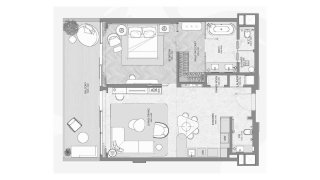 Планировка квартиры 1 спальня в ЖК JW MARRIOTT RESIDENCES № 11009