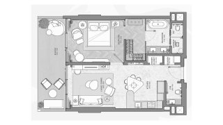 Планировка квартиры 1 спальня в ЖК JW MARRIOTT RESIDENCES № 11010