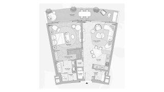 Планировка квартиры 1 спальня в ЖК JW MARRIOTT RESIDENCES № 11011
